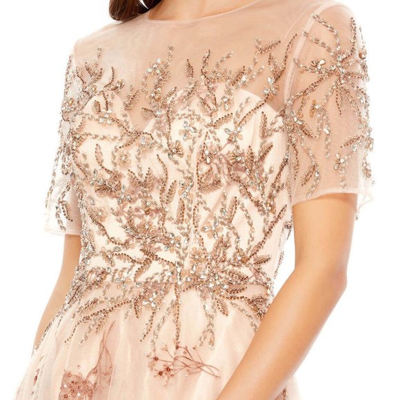 Mac Duggal‎ 79317 Embellished Illusion Cap Short Sleeve A-Line Gown Champagne 8 - Picture 2 of 8